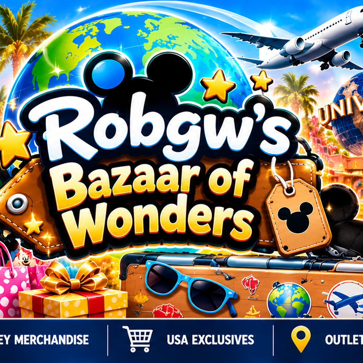 RobGW's Bazaar of Wonders: colourful globe, plane, luggage and shopping gifts