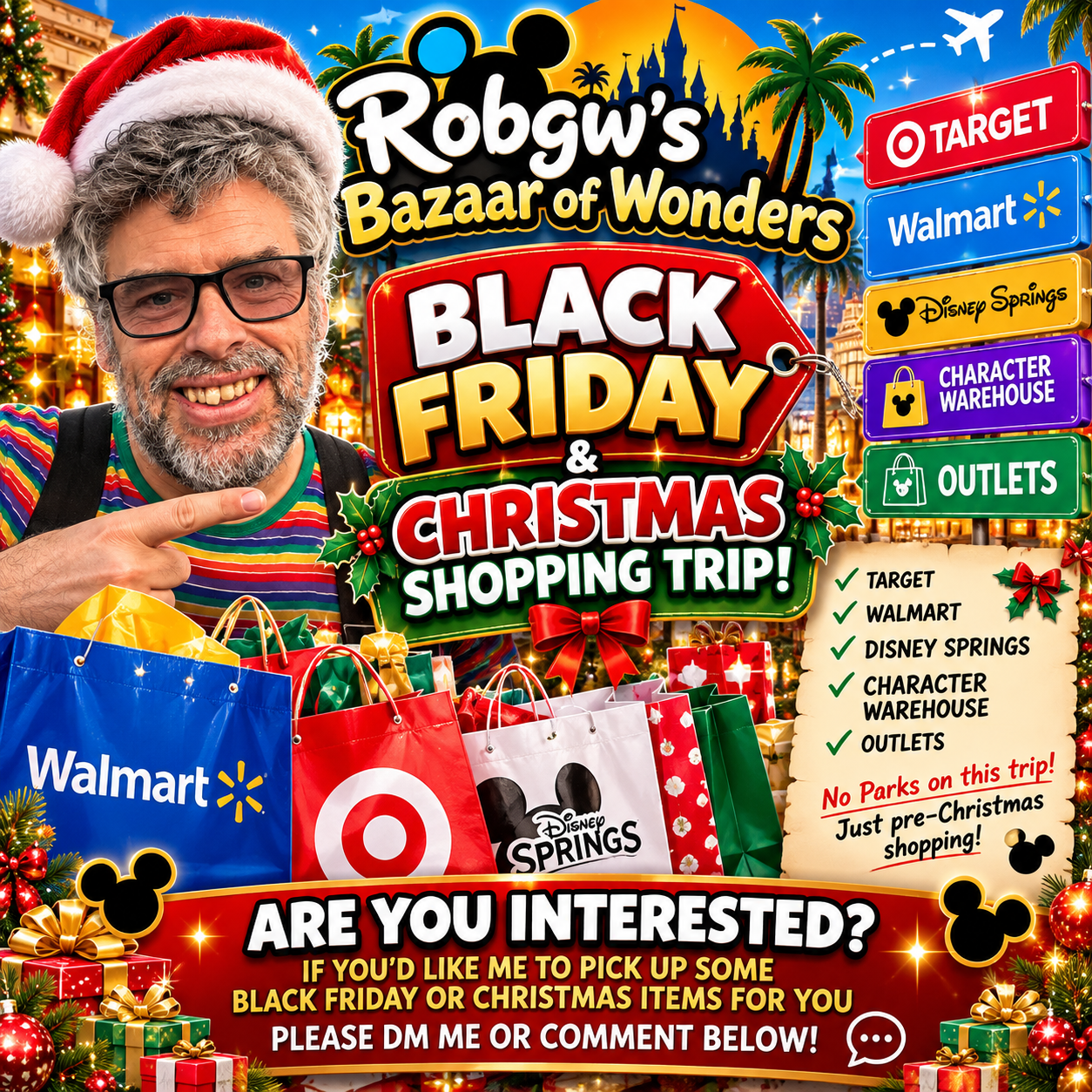 RobGW's Black Friday and Christmas shopping trip: Target, Walmart, Disney Springs, Character Warehouse and outlets. No parks on this trip.